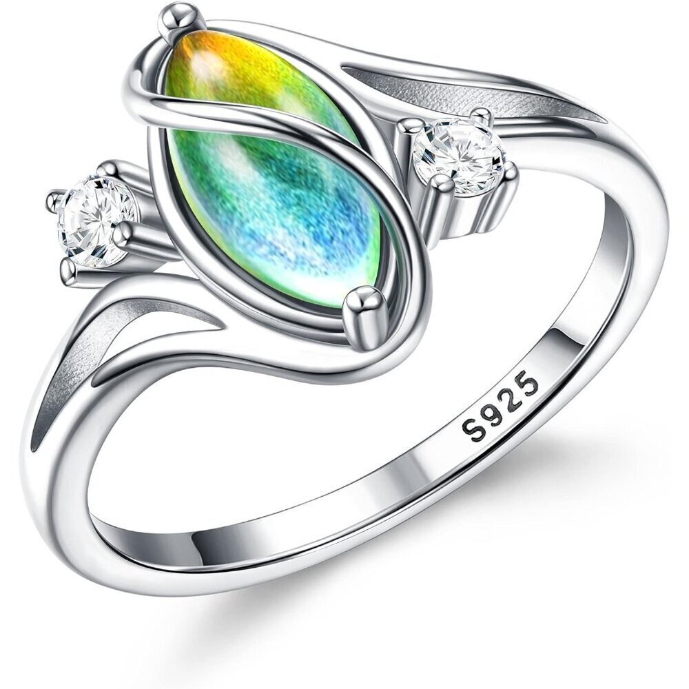 Sterling Silver Mood Ring 18K Gold Plated Cubic Zirconia Accents Size 6